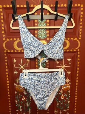 Hollister Blue and White Floral Two-Piece Bikini Set